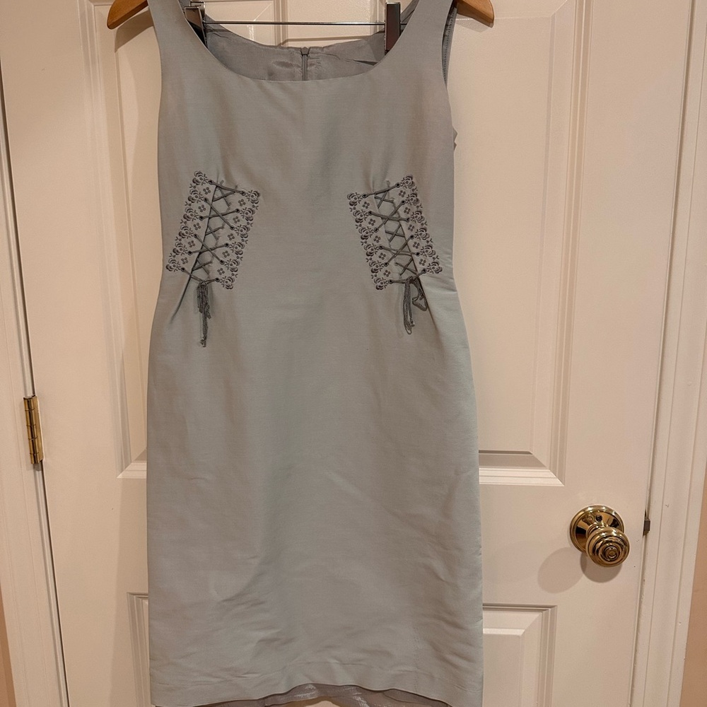Moschino Gray and Blue Sleeveless Sheath Dress
